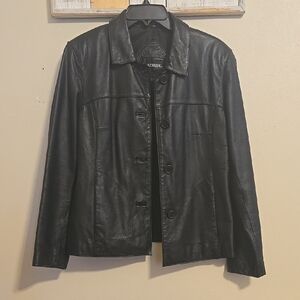 Womens Outbrook Black Leather Classic Black Jacket Sz Small
